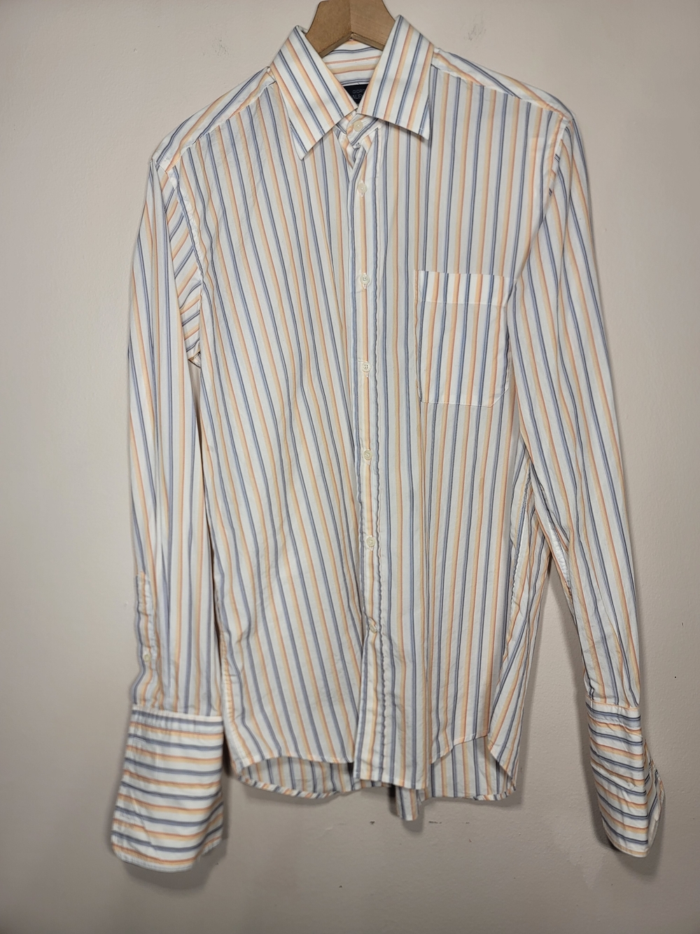 Giorgio Valentini Men Stripe Long Sleeve Shirt Large Cuff Quiet Lux Coastal Sz M